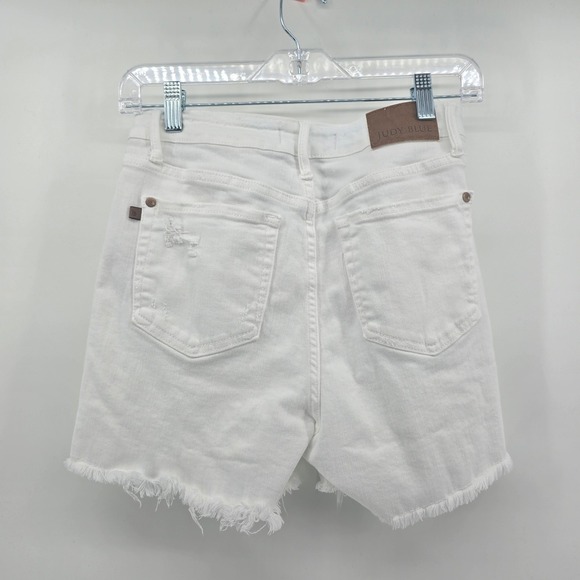 Judy Blue White Distressed High Rise Denim Shorts Frayed Hem Size S - Picture 2 of 8